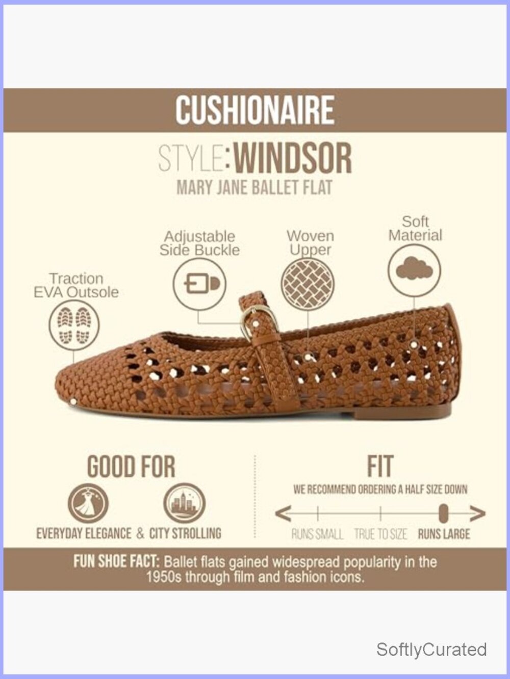 Woven Mary Jane Flats with Adjustable Strap – Cushioned Ballet Flats for Women - Picture 4 of 7